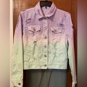 Bullhead Black Pastel Distressed Tie Dye Denim Purple/Mint Green Jacket- M